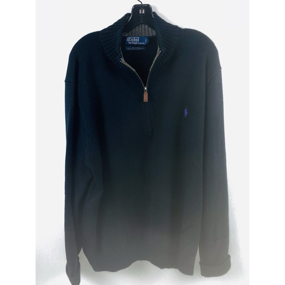 Polo Ralph Lauren Sweater Mens VtgXL NavyBlue 100% Pima Cotton 1/4 Zip Pullover
